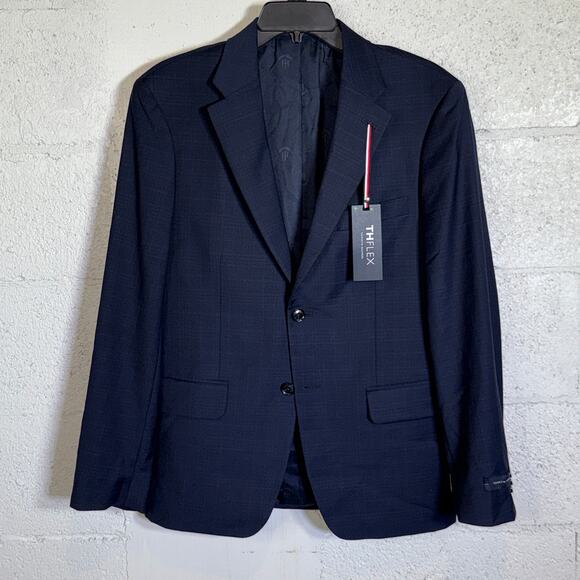 Tommy Hilfiger Men's Stretch Plaid Wool Blend Suit Jacket - Blue Plaid 38S $450 - Picture 1 of 7